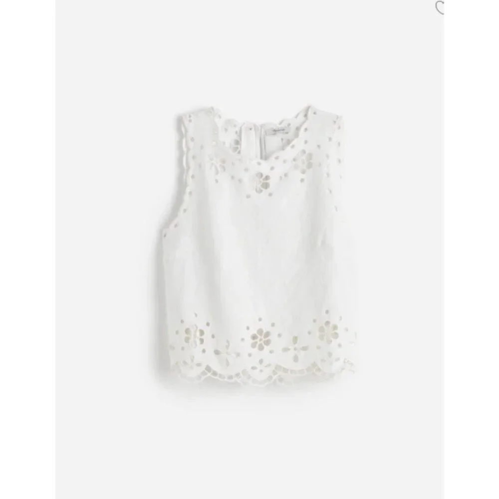 Madewell $118 Women's Embroidered Eyelet High-Low Tank White Salt Linen XS NV191 - Picture 6 of 15